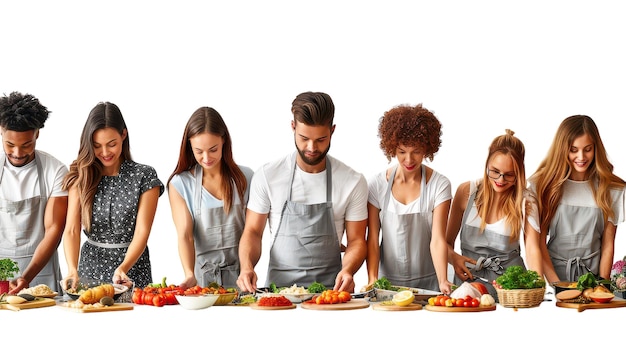 Uśmiechnięte osoby gotujące razem